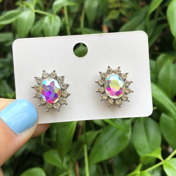 Aurora Borealis Crystal Halo Earrings - Picture 4 of 6